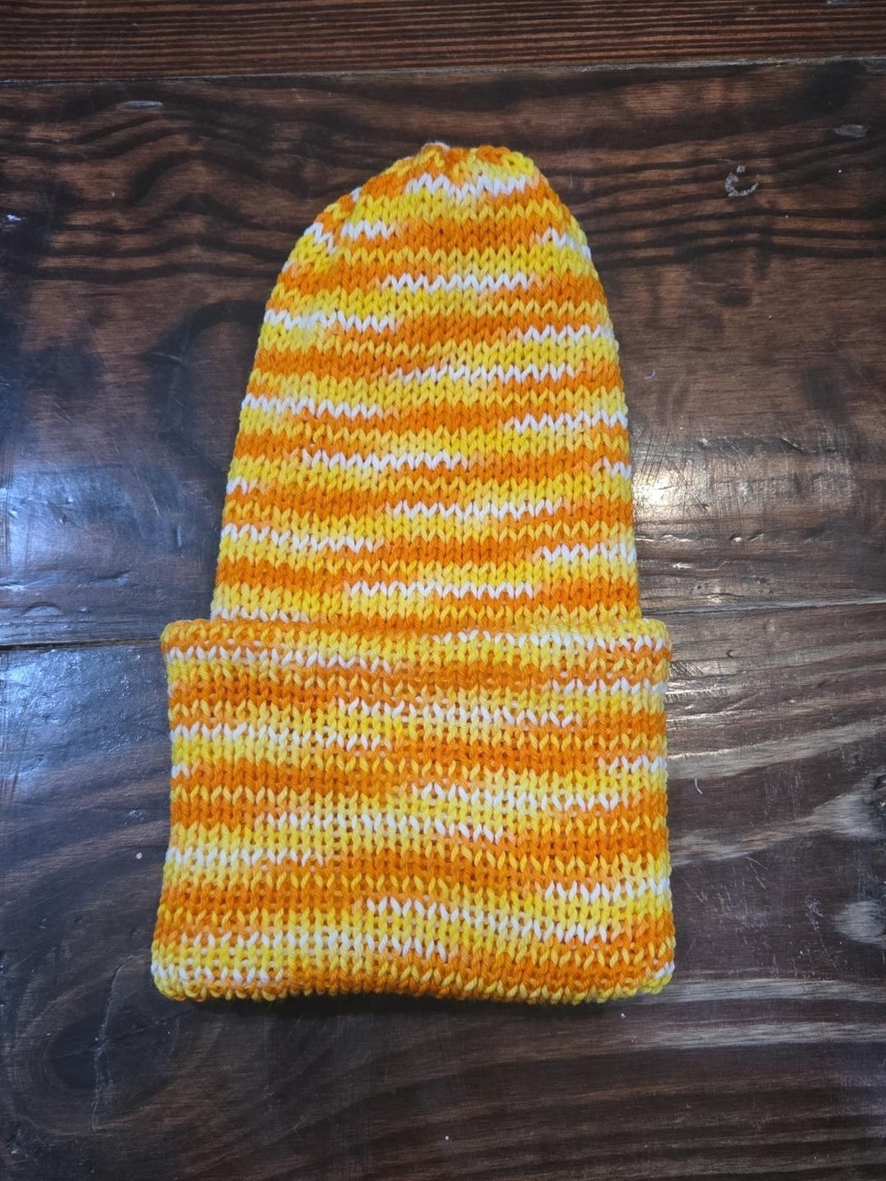 Candy Corn Merino Wool Beanie | Extra Long Hand Knit Hat | Fall & Halloween Knit